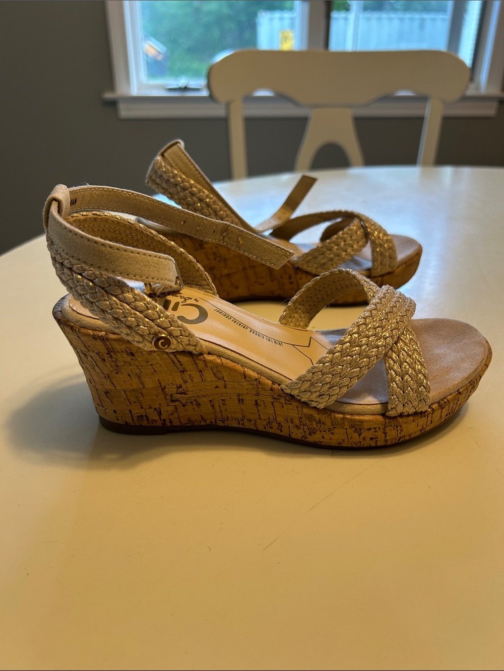 Sam Edelman Metallic Gold Braided Cork Wedge Sandals